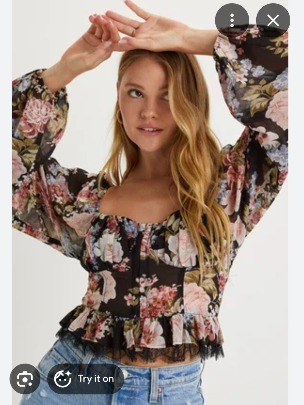 Lulu's Black Floral Peasant Blouse with Puff Sleeves